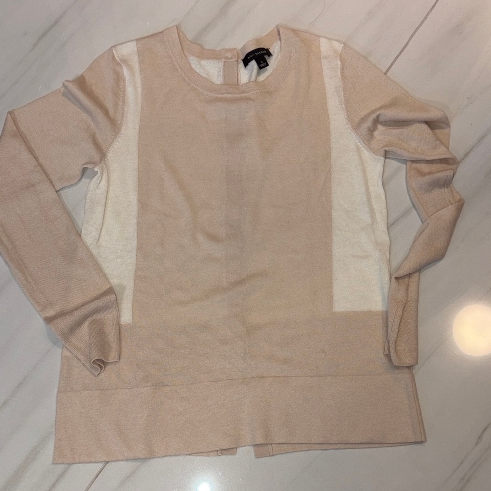 Ann Taylor Nude Beige and ivory Crew Neck Sweater Small